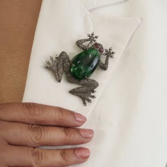 Silvorra 13ct Emerald Ruby Diamond Frog Brooch Pendant in 925 Silver