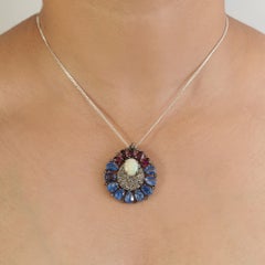 Silvorra Victorian Inspired 7.1ct Kynite Ruby Opal Diamond Pendant in 925 Silver