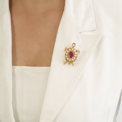 Luxurious Gold Plated Pearl, Ruby & Diamond Turtle Brooch Pendant in 925 Silver