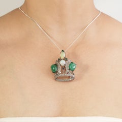 Colgante-broche de plata 925 con motivo de corona de esmeraldas Silvorra, ópalo, kynita y diamantes