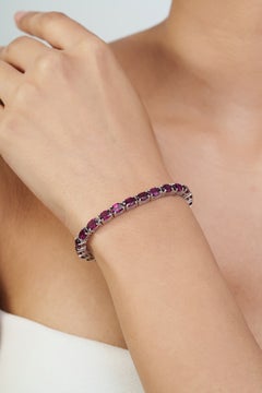 Silvorra 14.8 CT Oval Cut Rhodolite Link Tennis Bracelet in 7 Inch Solid Silver