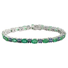 Pulsera tipo «tennis» de plata 925 con una esmeralda ovalada de 8,8 ct y un zafiro azul redondo de 2,4 ct