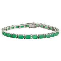 Pulsera tipo «tenis» de Silvorra, estilo Art Déco, con esmeraldas de 14,1 ct y plata 925. Joyería fina