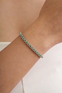Pulsera tipo «tennis» de Silvorra con esmeraldas de corte redondo de 3,5 quilates en plata 925, de 7,25 pulgadas