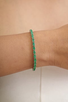 Pulsera de plata 925 con esmeraldas de 4,9 quilates de Silvorra, con corte octogonal y diseño de cadena tipo «station», para ella