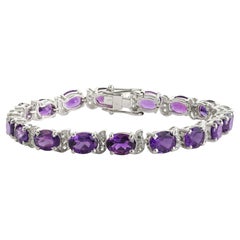 Bracelet « tennis » Silvorra de luxe en argent massif, orné d'améthystes et de topazes blanches