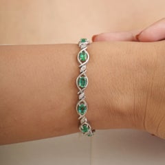 Pulsera tipo «tenis» de diseño Silvorra 6CT con esmeraldas ovaladas y diamantes redondos, en plata 925