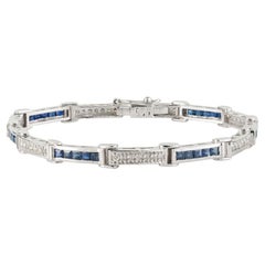 Bracciale tennis Silvorra Geometric con zaffiro blu da 2,95 carati e diamanti, in argento 925