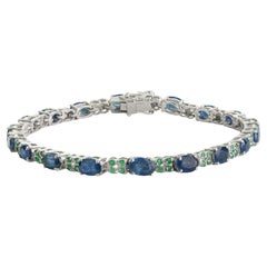 Bracciale tennis Silvorra con zaffiro blu e smeraldo, 7,5 pollici, in argento sterling 925