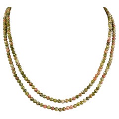 Collana Silvorra 128CT a doppio filo con perline di unakite e chiusura a moschettone in argento 925