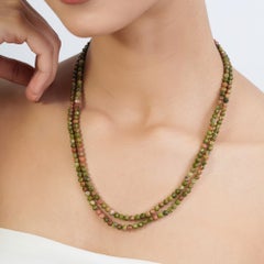 Collana Silvorra 128CT a doppio filo con perline di unakite e chiusura a moschettone in argento 925