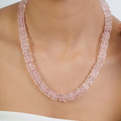 Collana Silvorra con perline di quarzo rosa da 395 carati e chiusura in argento 925, 18 pollici