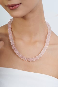 Collana Silvorra con perline di quarzo rosa da 406 carati e chiusura in argento massiccio, 20 pollici