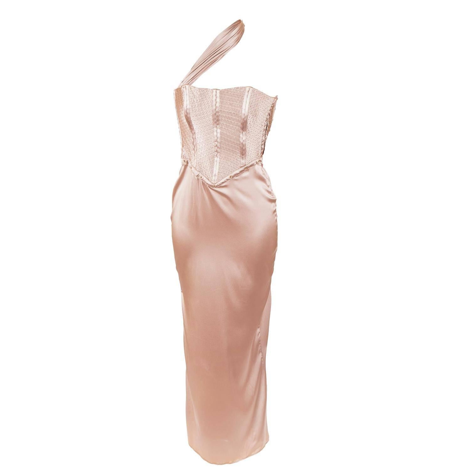 Tom Ford for Gucci Fall 2003 Champagne Silk Jersey Corset Gown size 38