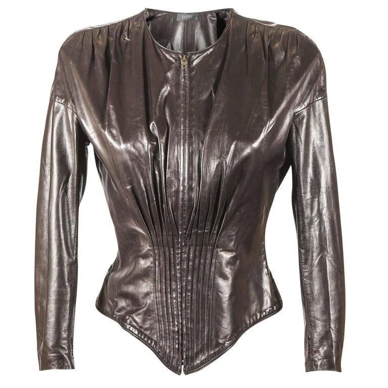 Tom Ford for Gucci Fall 2003 Brown leather corset jacket For Sale