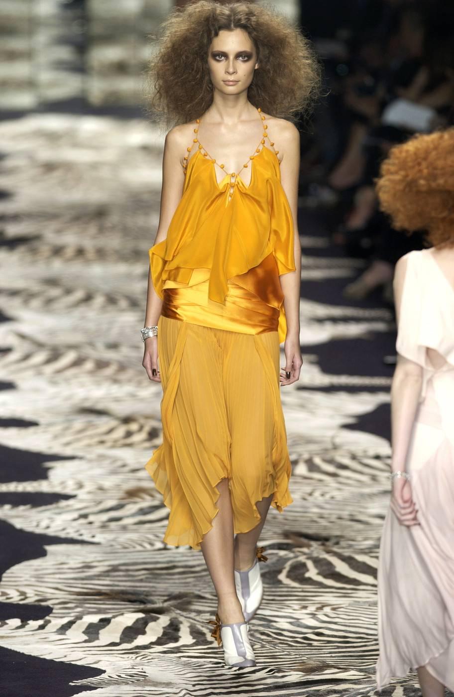 Tom Ford for Yves Saint Laurent Spring 2004 RTW Orange Silk top and skirt set In New Condition For Sale In Brisbane, Queensland