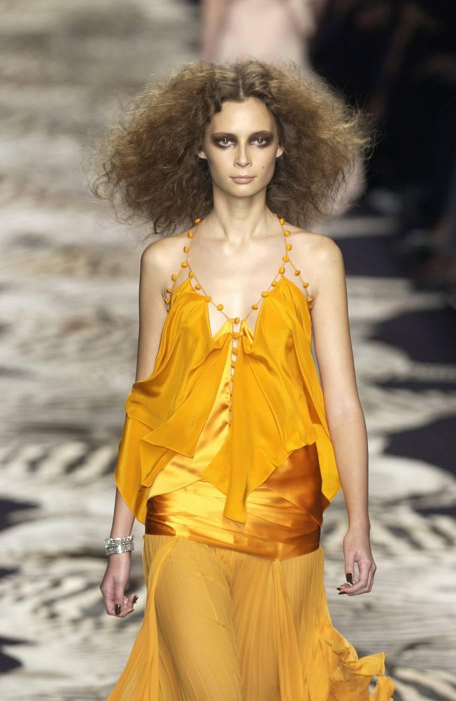 Women's Tom Ford for Yves Saint Laurent Spring 2004 RTW Orange Silk top and skirt set For Sale
