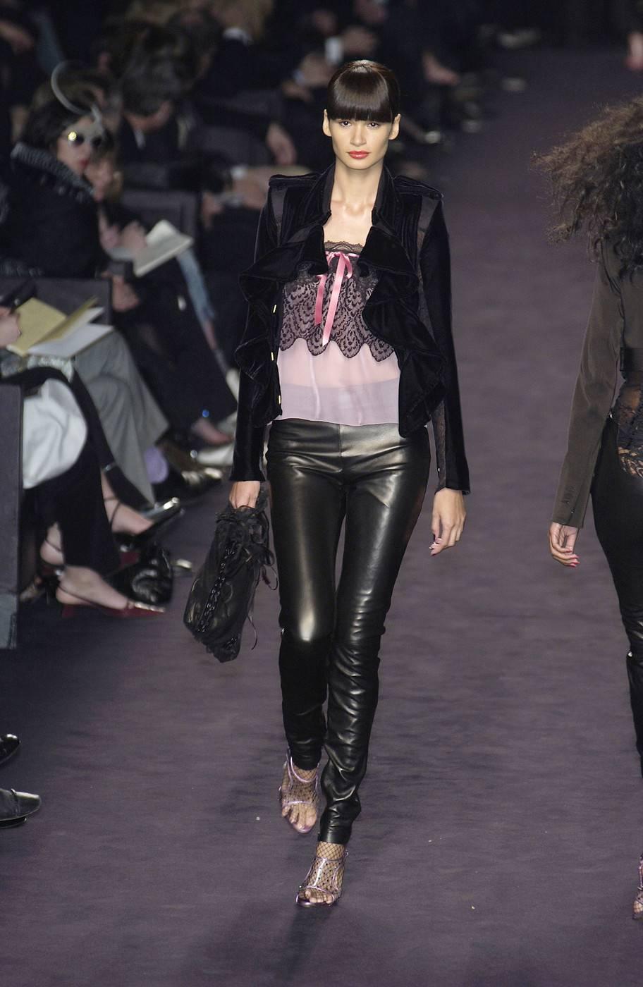 Tom Ford for Yves Saint Laurent Fall 2003 RTW Leather & Lace Bag Velvet ribbon For Sale 1
