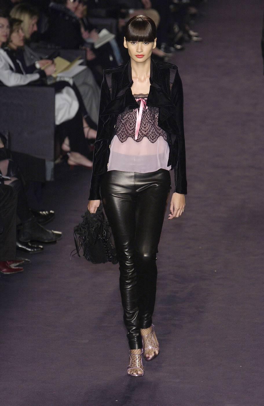 Tom Ford for Yves Saint Laurent Fall 2003 RTW Leather & Lace Bag Velvet ribbon For Sale 2