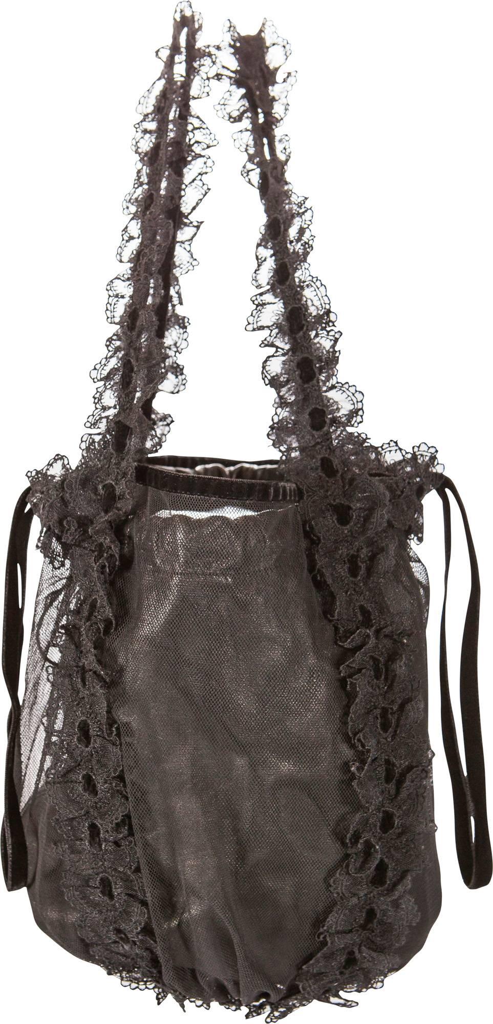 Black Tom Ford for Yves Saint Laurent Fall 2003 RTW Leather & Lace Bag Velvet ribbon For Sale