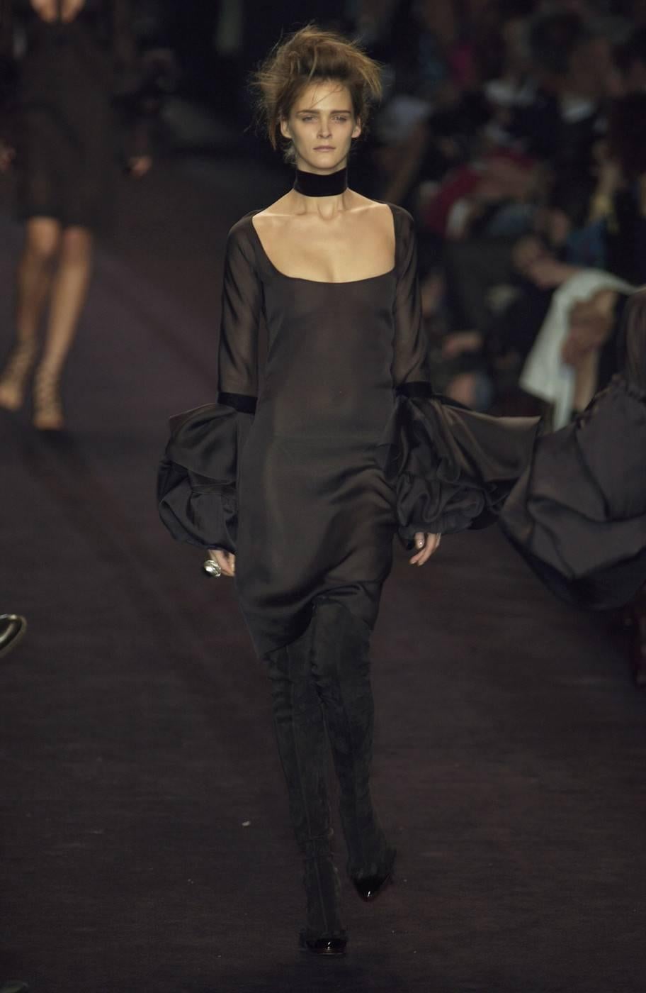 Black Tom Ford for Yves Saint Laurent Fall 2002 RTW Silk & Velvet dress Cate Blanchett