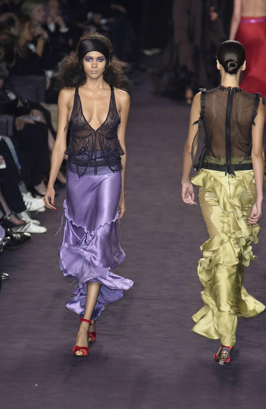 Women's Tom Ford for Yves Saint Laurent Fall 2003 Lilac Silk Evening Skirt For Sale