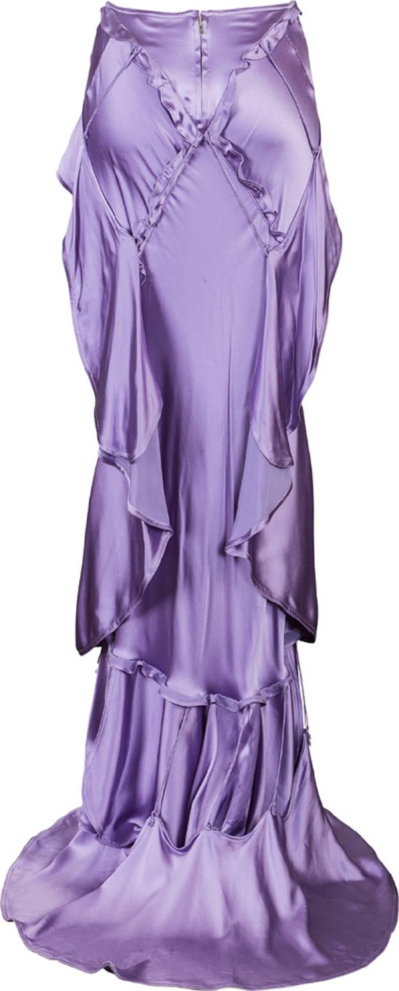 Purple Tom Ford for Yves Saint Laurent Fall 2003 Lilac Silk Evening Skirt For Sale