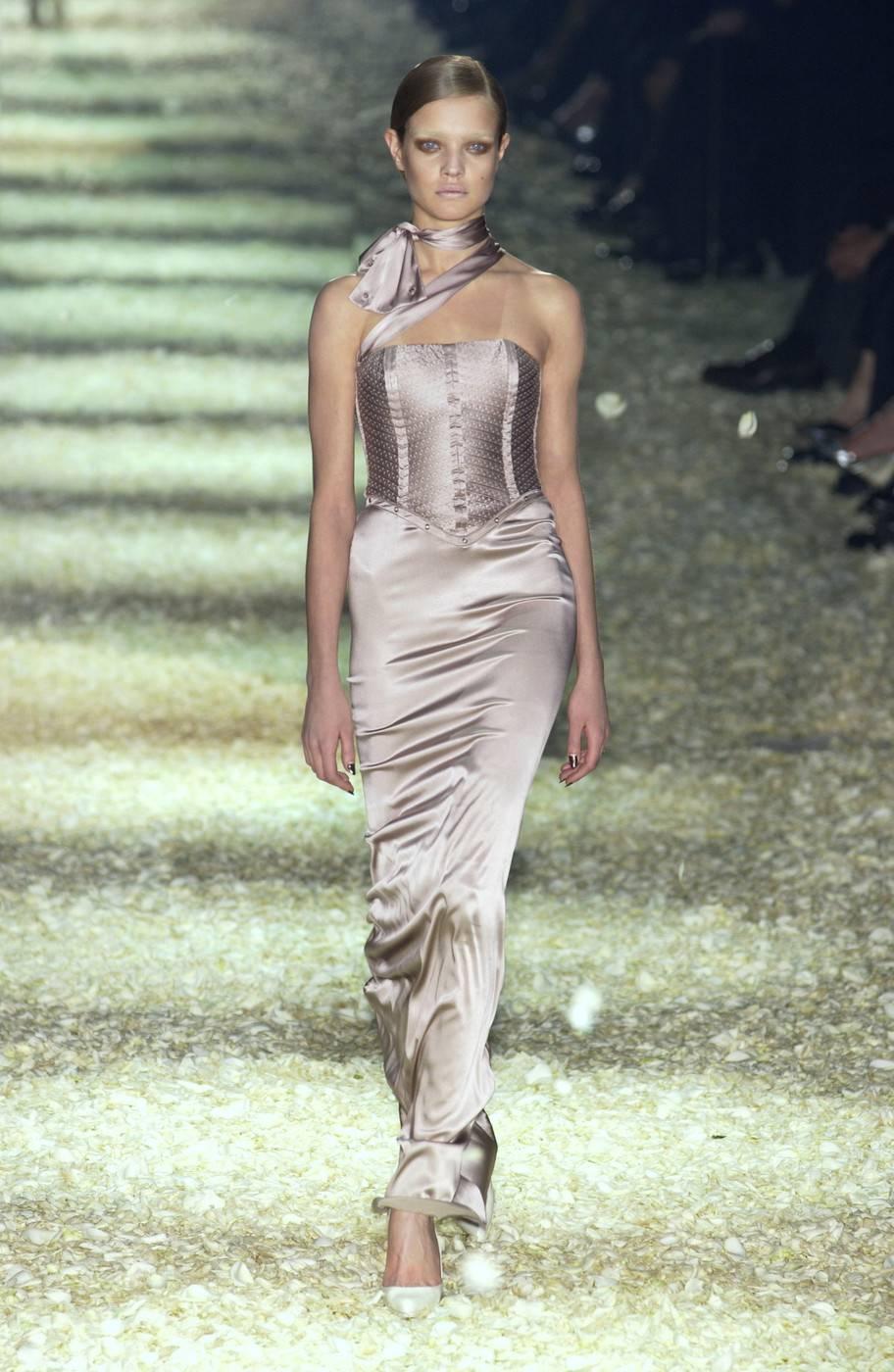 Tom Ford for Gucci Fall 2003 Champagne Silk Jersey Corset Gown size 38 1