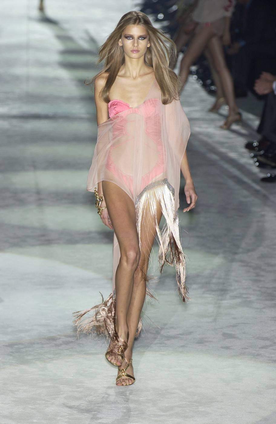 Tom Ford for Gucci S/S 2004 Pink Pleated Swimsuit In Excellent Condition For Sale In Brisbane, Queensland