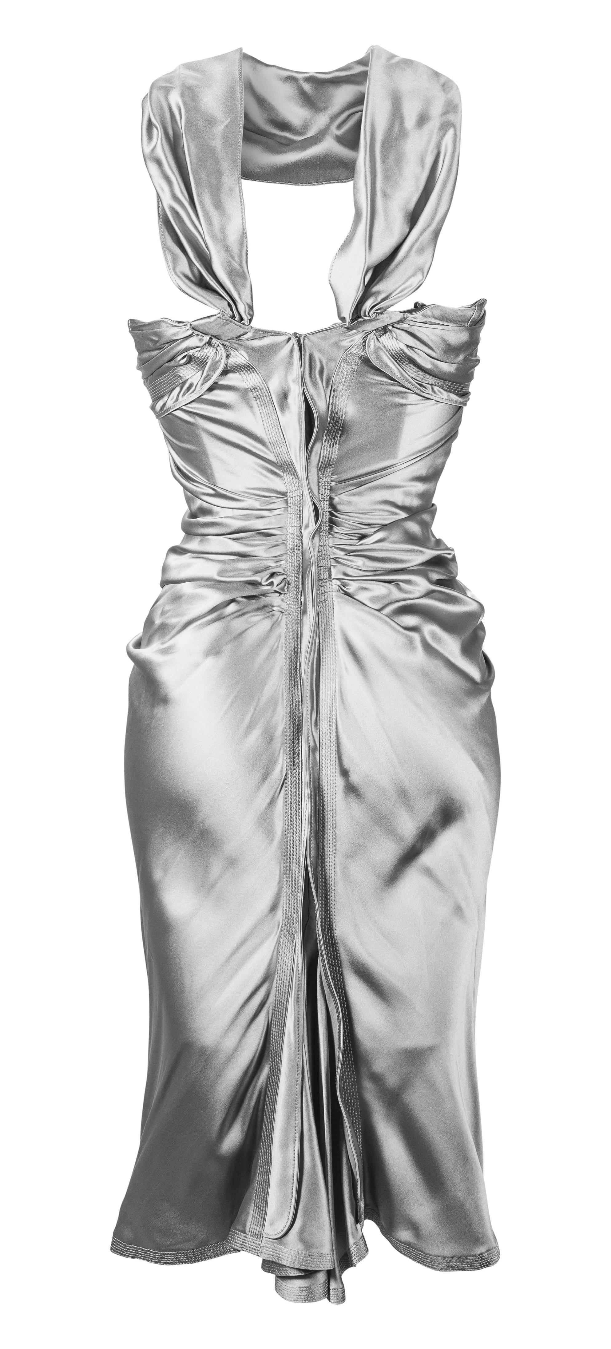 Yves Saint Laurent Fall 2003 
Grey Silk Dress with sash detail
FR38