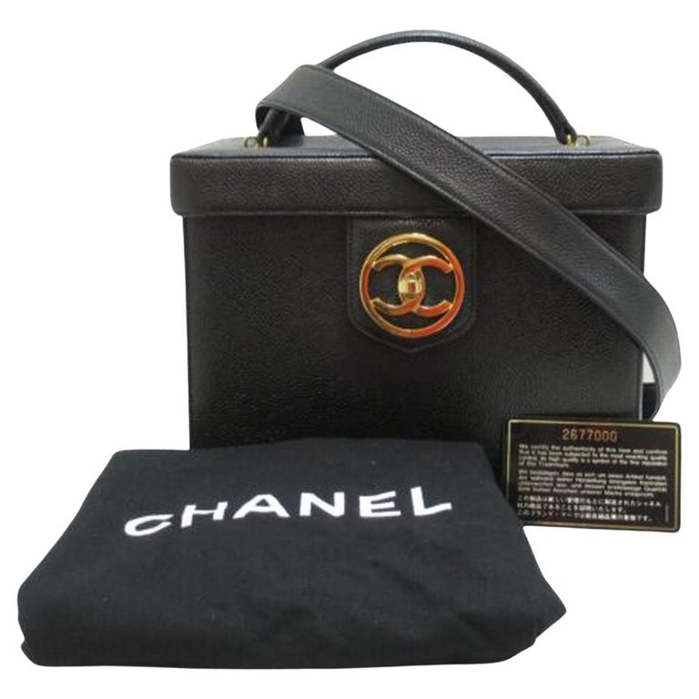 Vintage Chanel Caviar Double Side CC Hand bAg Vanity For Sale at