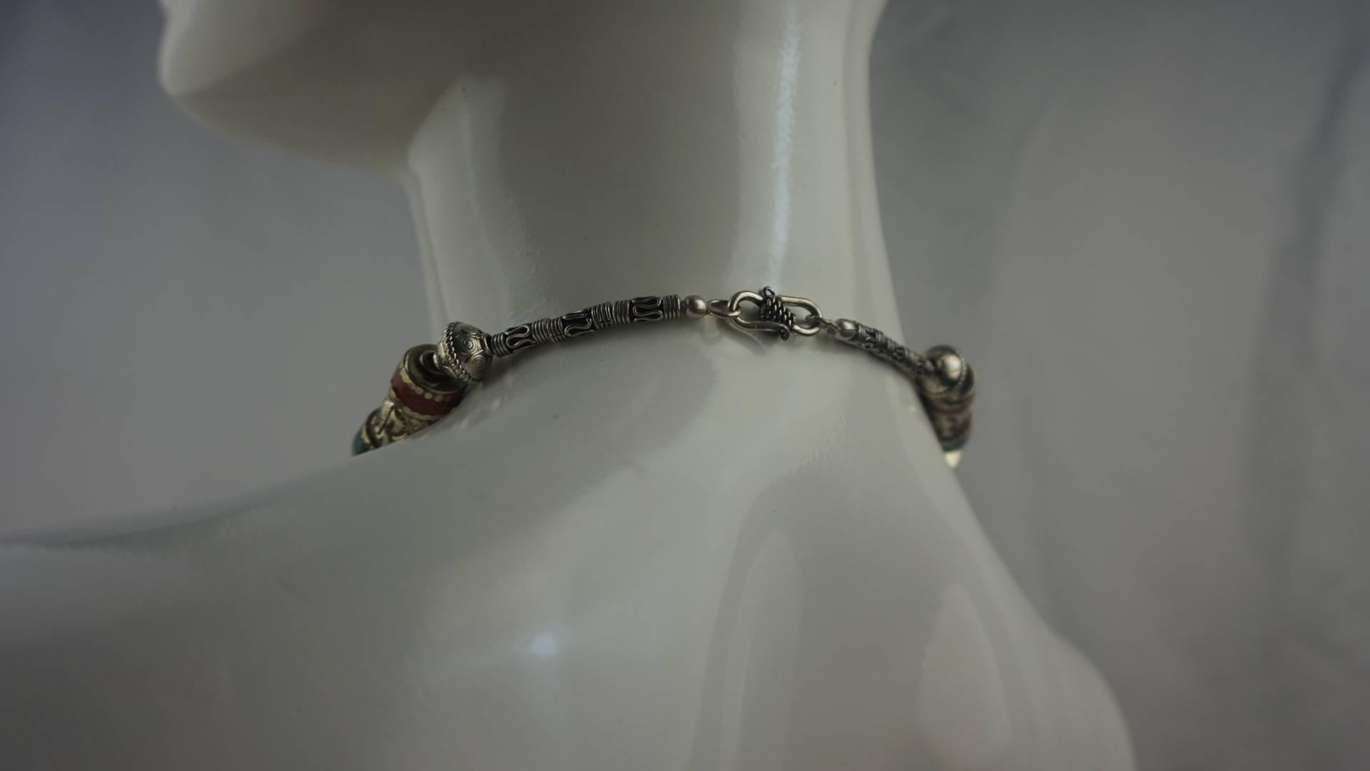 Mayan Silver with Turqoise and Red Jasper Inlay For Sale at 1stDibs
