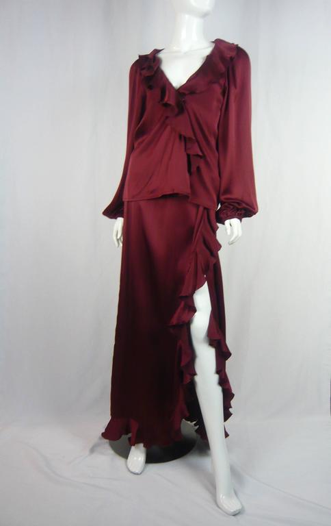 1970s Michel Goma Burgundy Silk ENS w Silk Pedals For Sale at 1stDibs