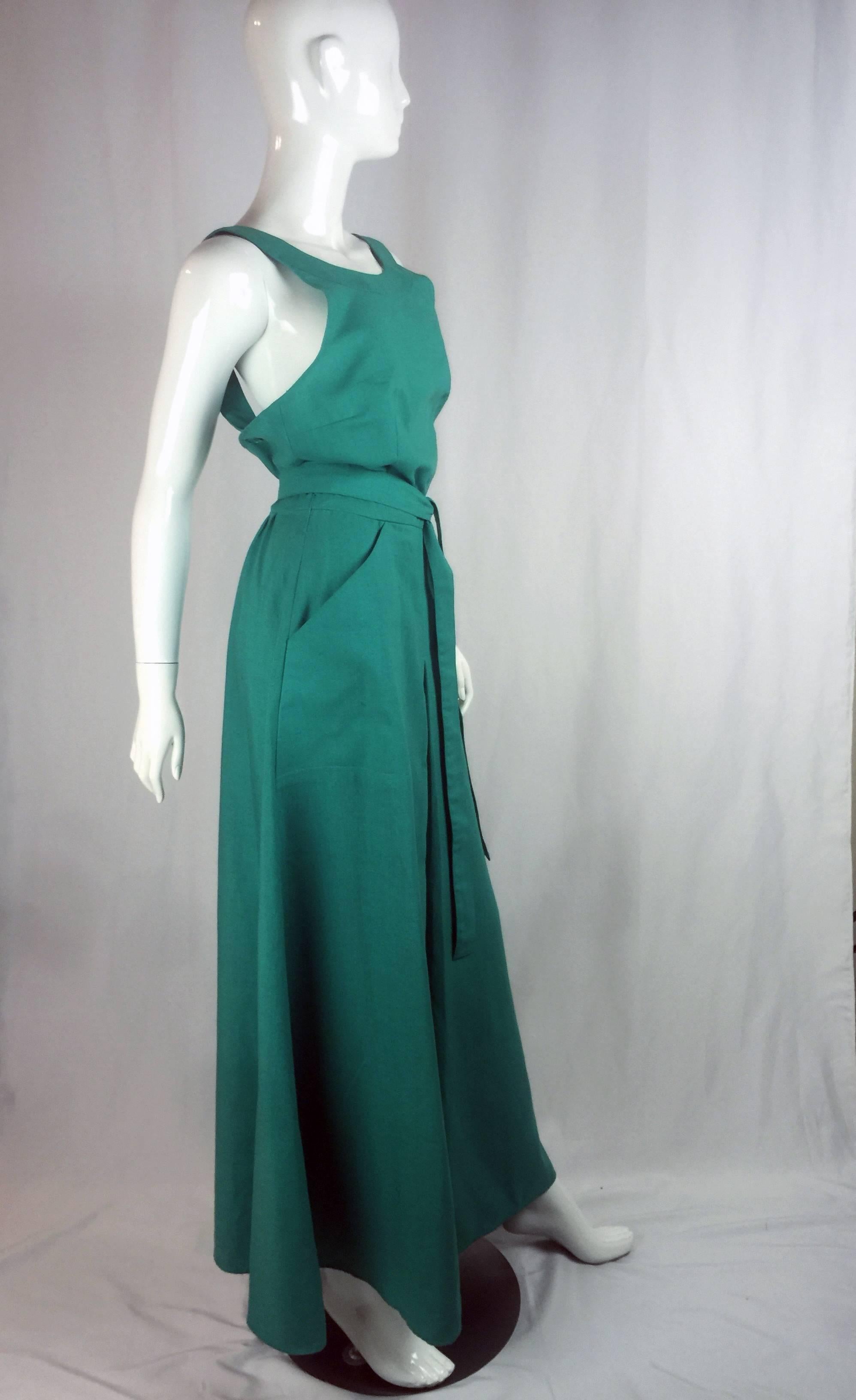 Blue 1980s Nina Ricci Mint Green Linen Day Dress For Sale