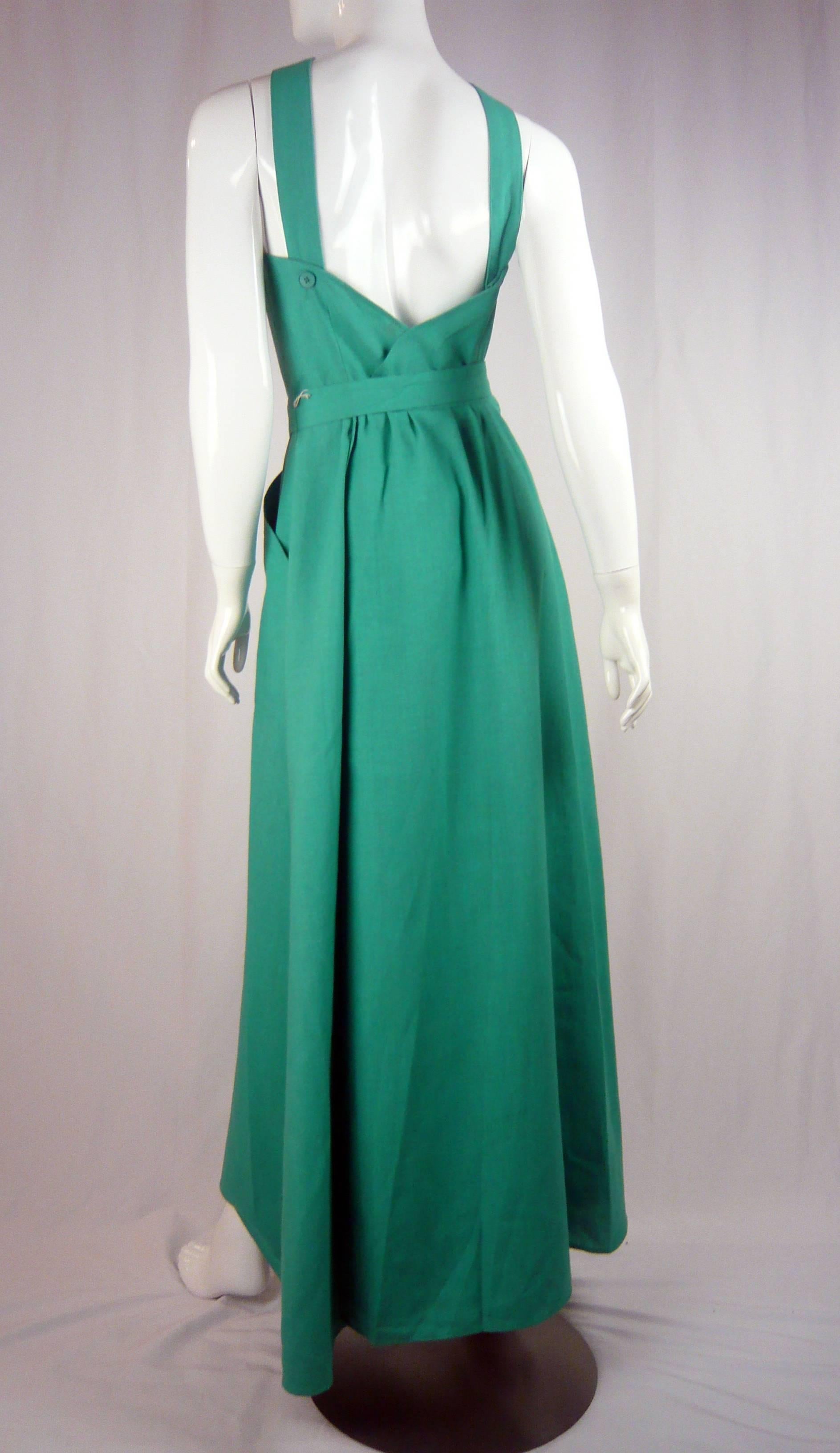 1980s Nina Ricci Mint Green Linen Day Dress In New Condition For Sale In West Hollywood, CA