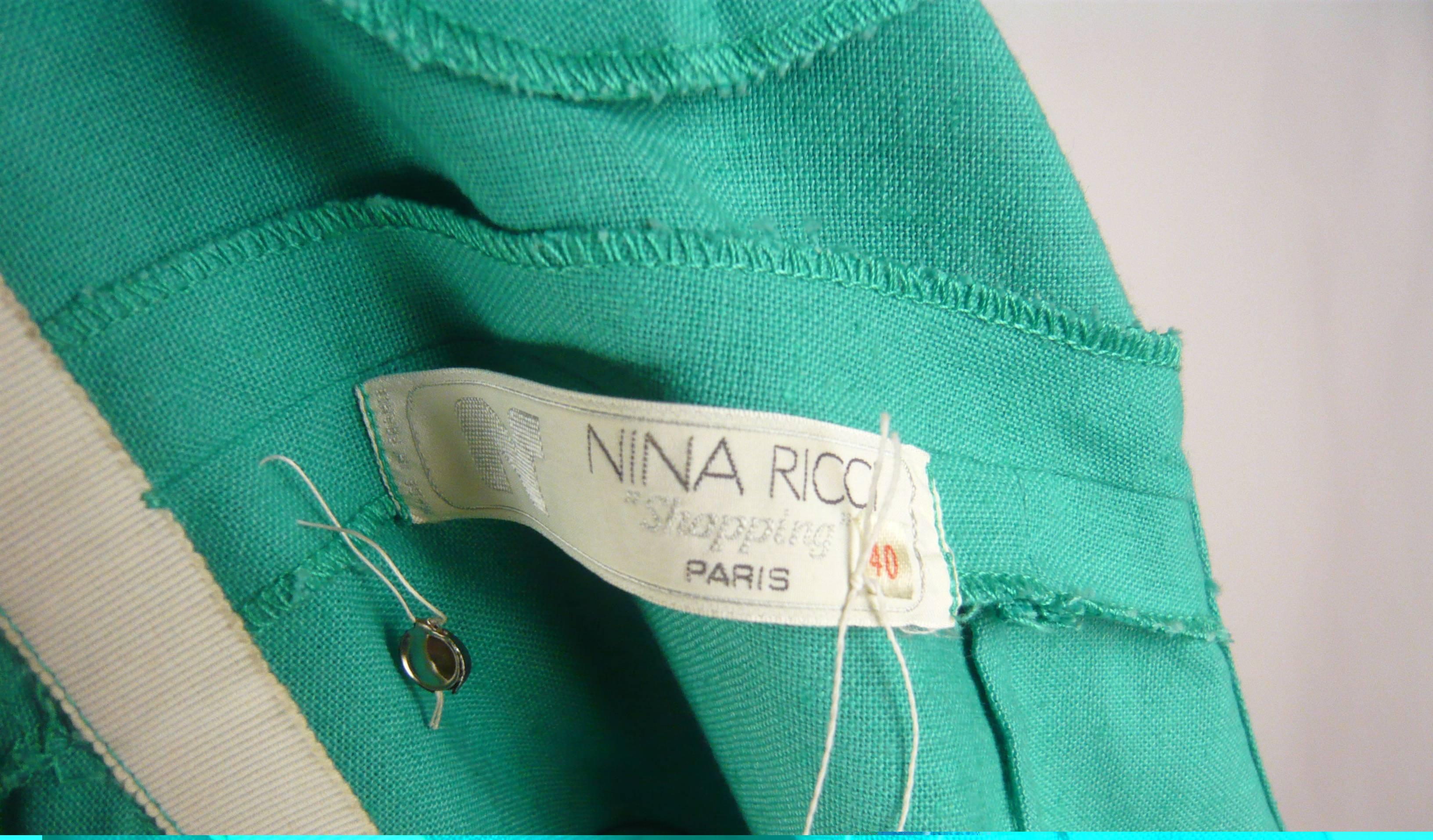 Women's 1980s Nina Ricci Mint Green Linen Day Dress For Sale