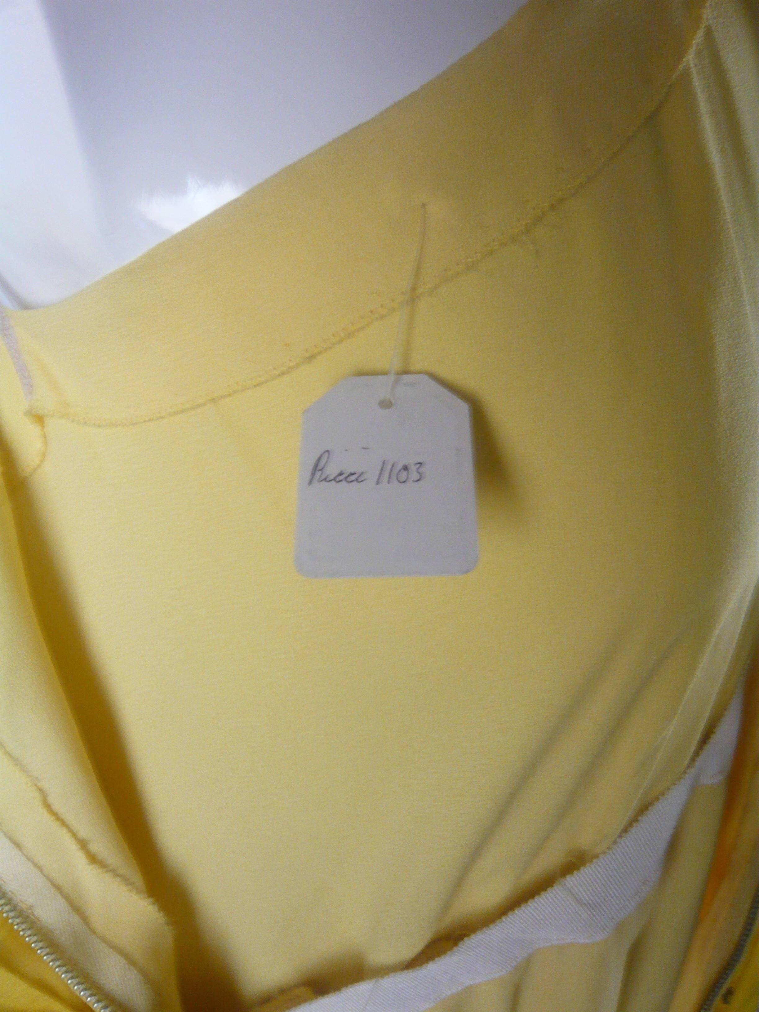 Women's 1980s Nina Ricci Yellow and Pink Pleated Silk Chiffon Gown For Sale