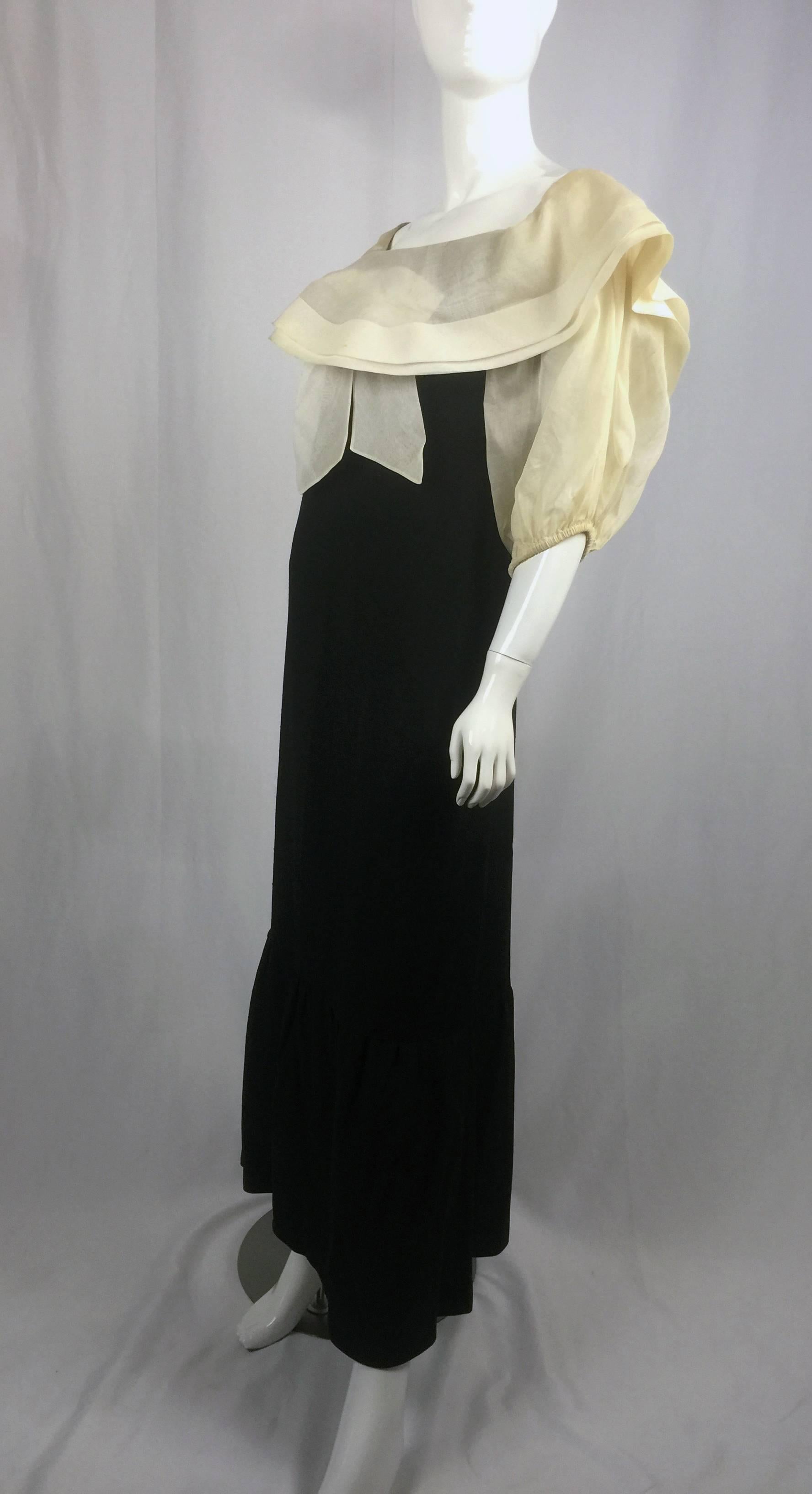 Women's 1980S Nina Ricci White Organza with Black Linen Couture Sailor Dress For Sale