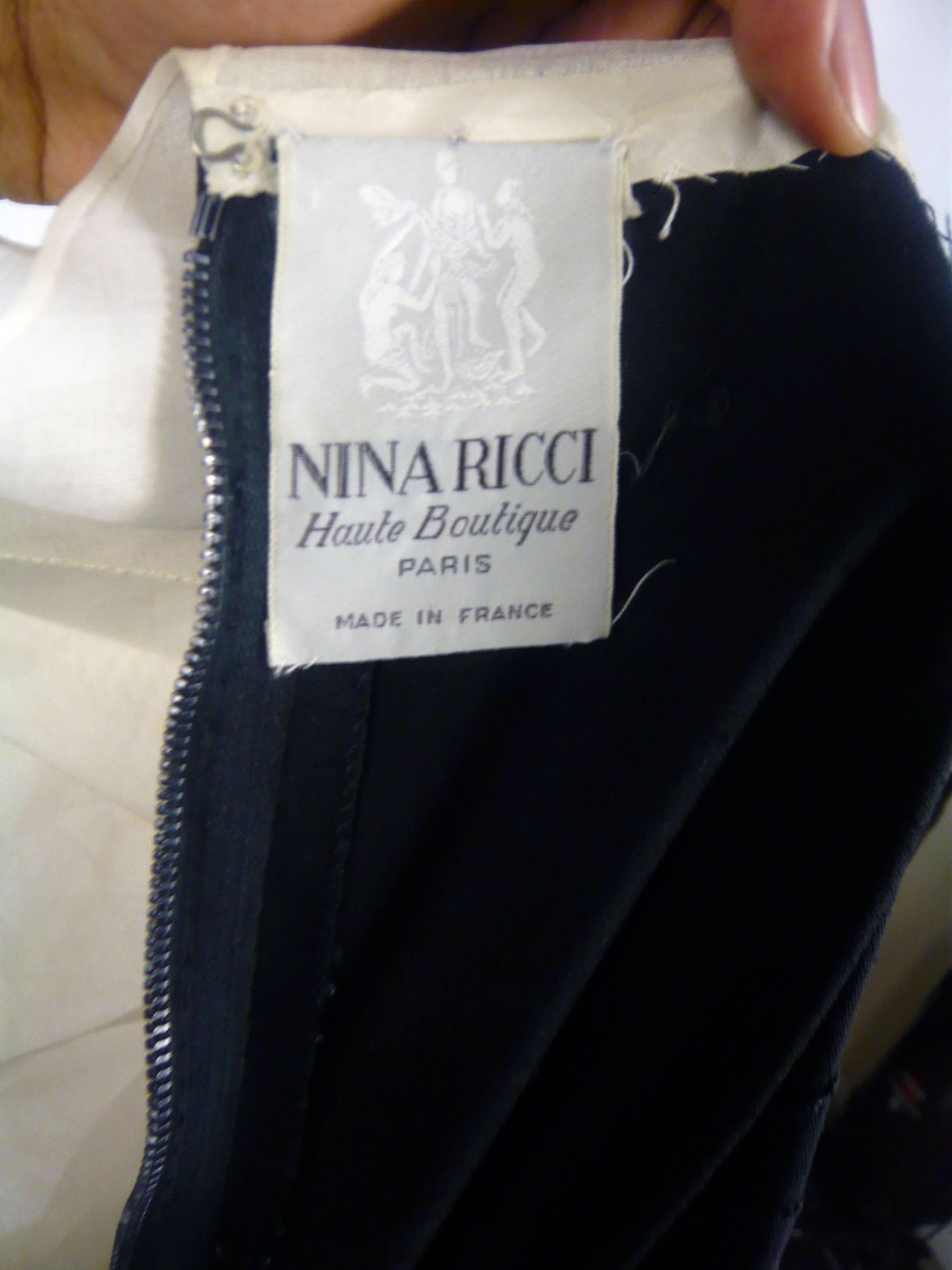 1980S Nina Ricci White Organza with Black Linen Couture Sailor Dress For Sale 1