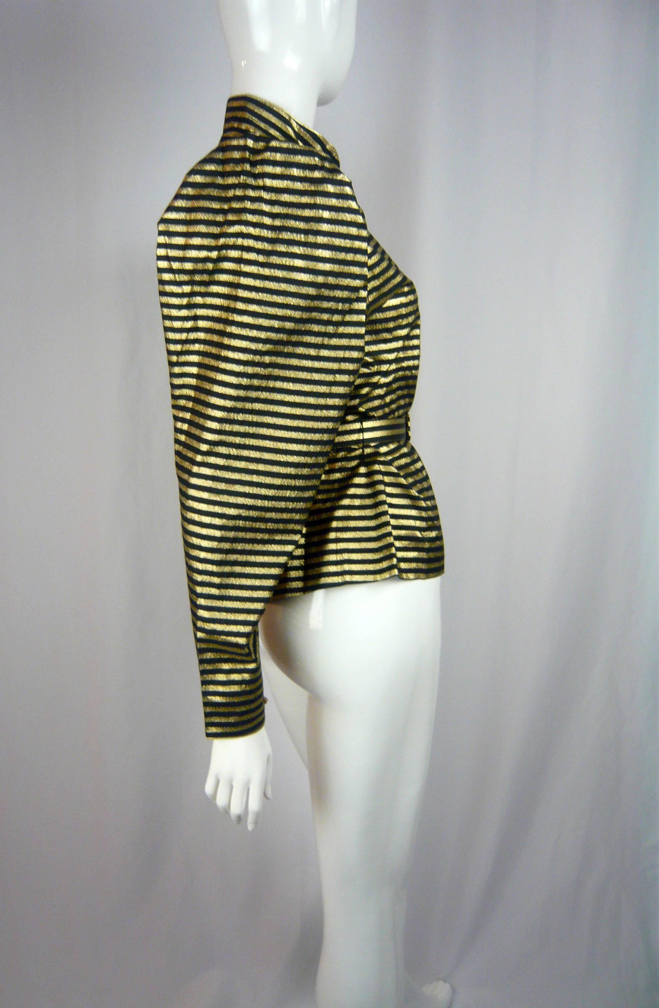 1980s Scorpion Black and Gold Lame Striped Blouse For Sale 2