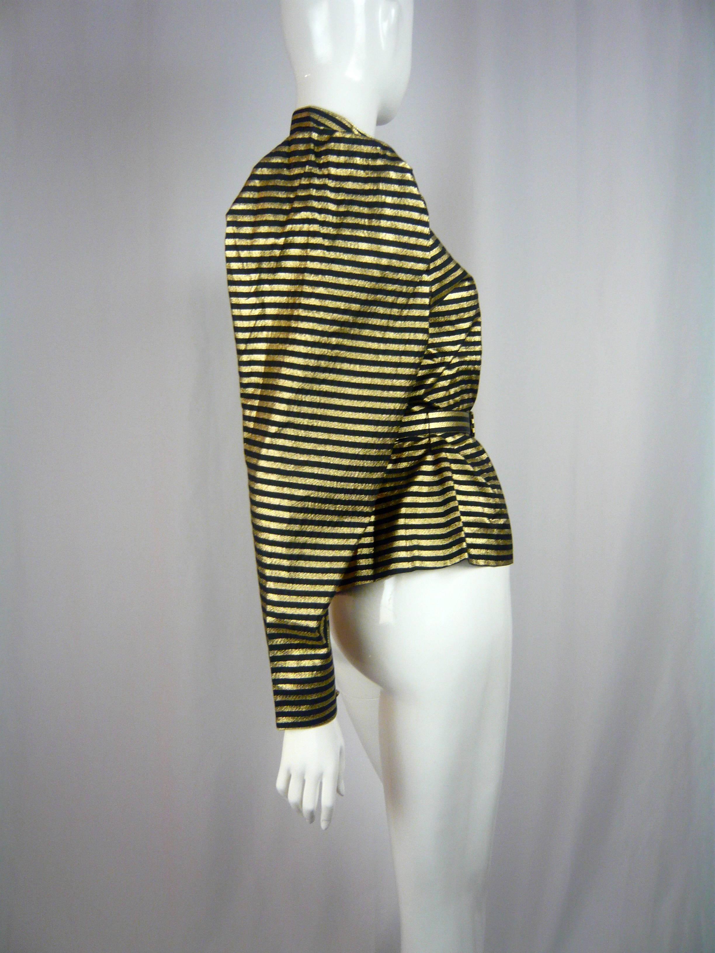 1980s Scorpion Black and Gold Lame Striped Blouse For Sale 1