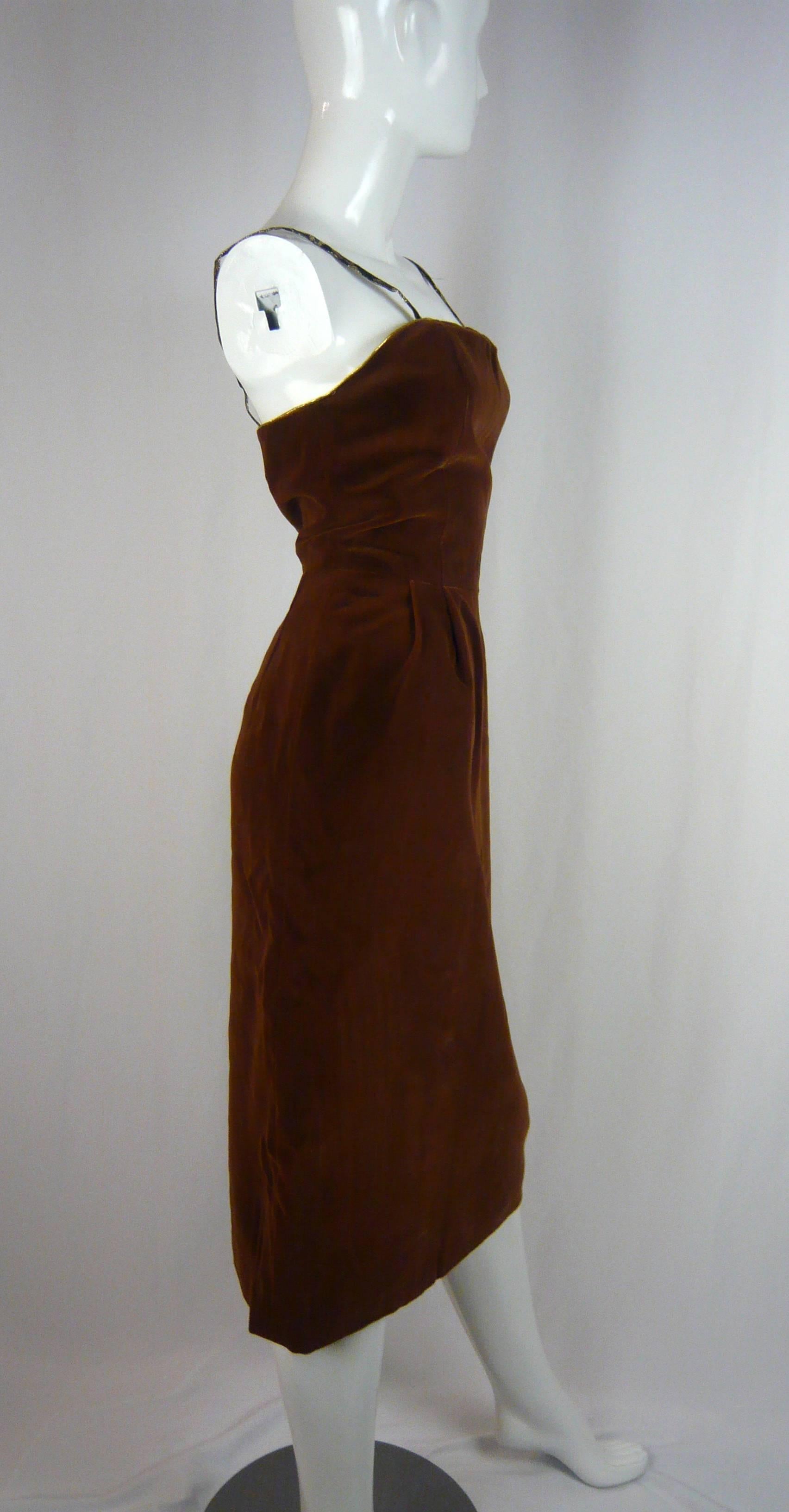 1980s Guys Laroche Floral Brocade Bolero w Brown Velvet Dress For Sale 1