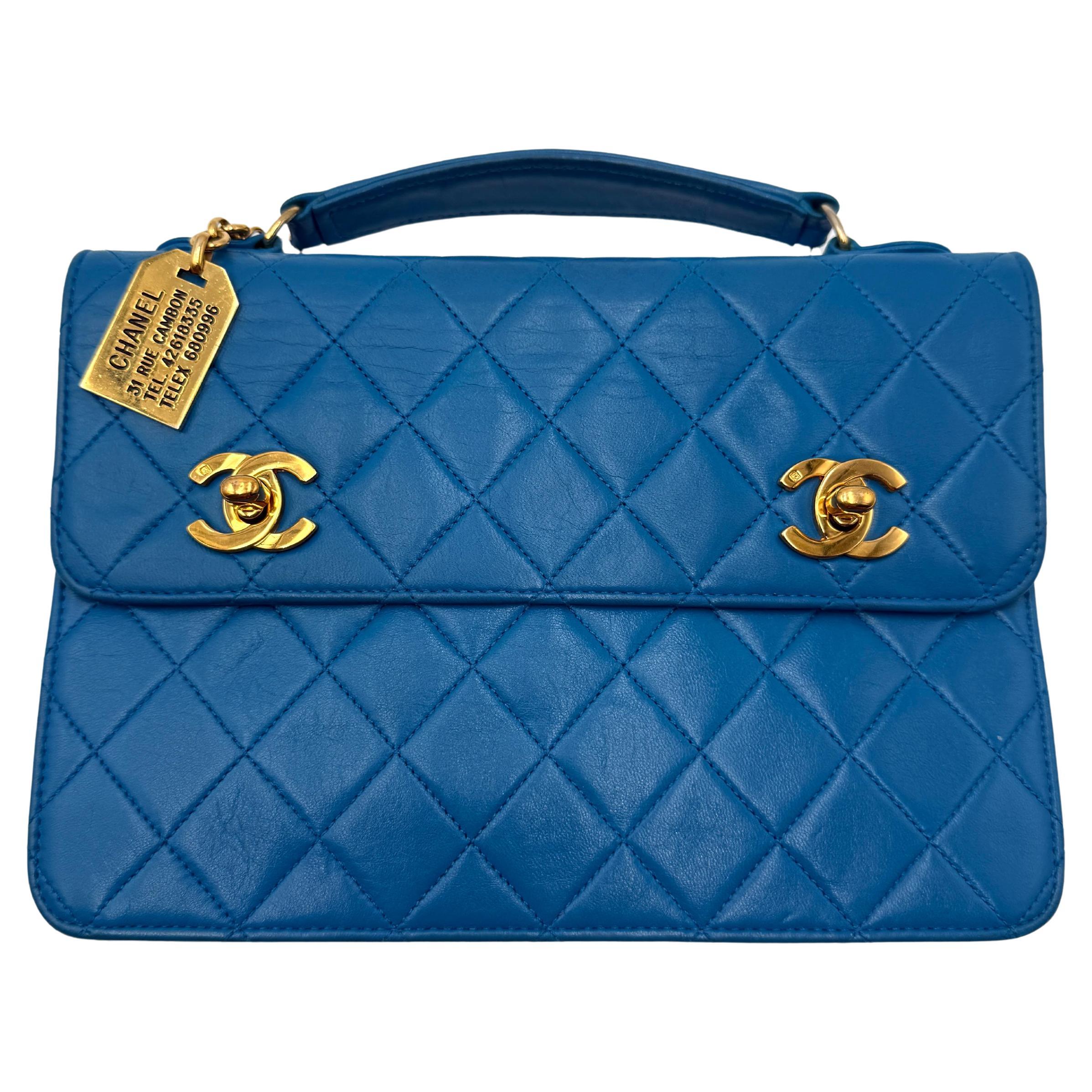 Chanel Lambskin Double CC Turn Lock Cambon Charm Mini Briefcase Bag - 1989-1991