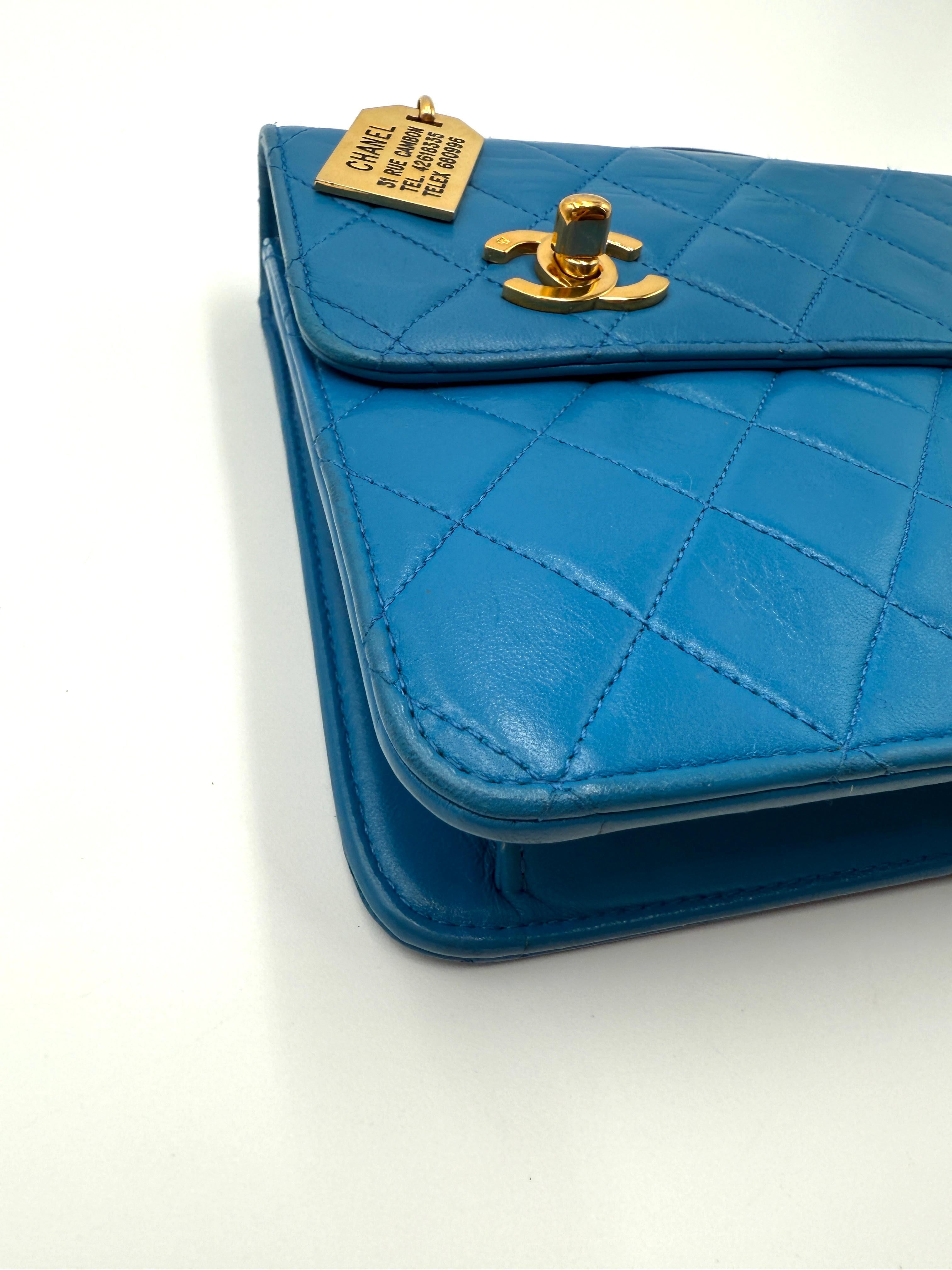 Bleu Chanel Lambskin Double CC Turn Lock Cambon Charm Mini Briefcase Bag - 1989-1991 en vente