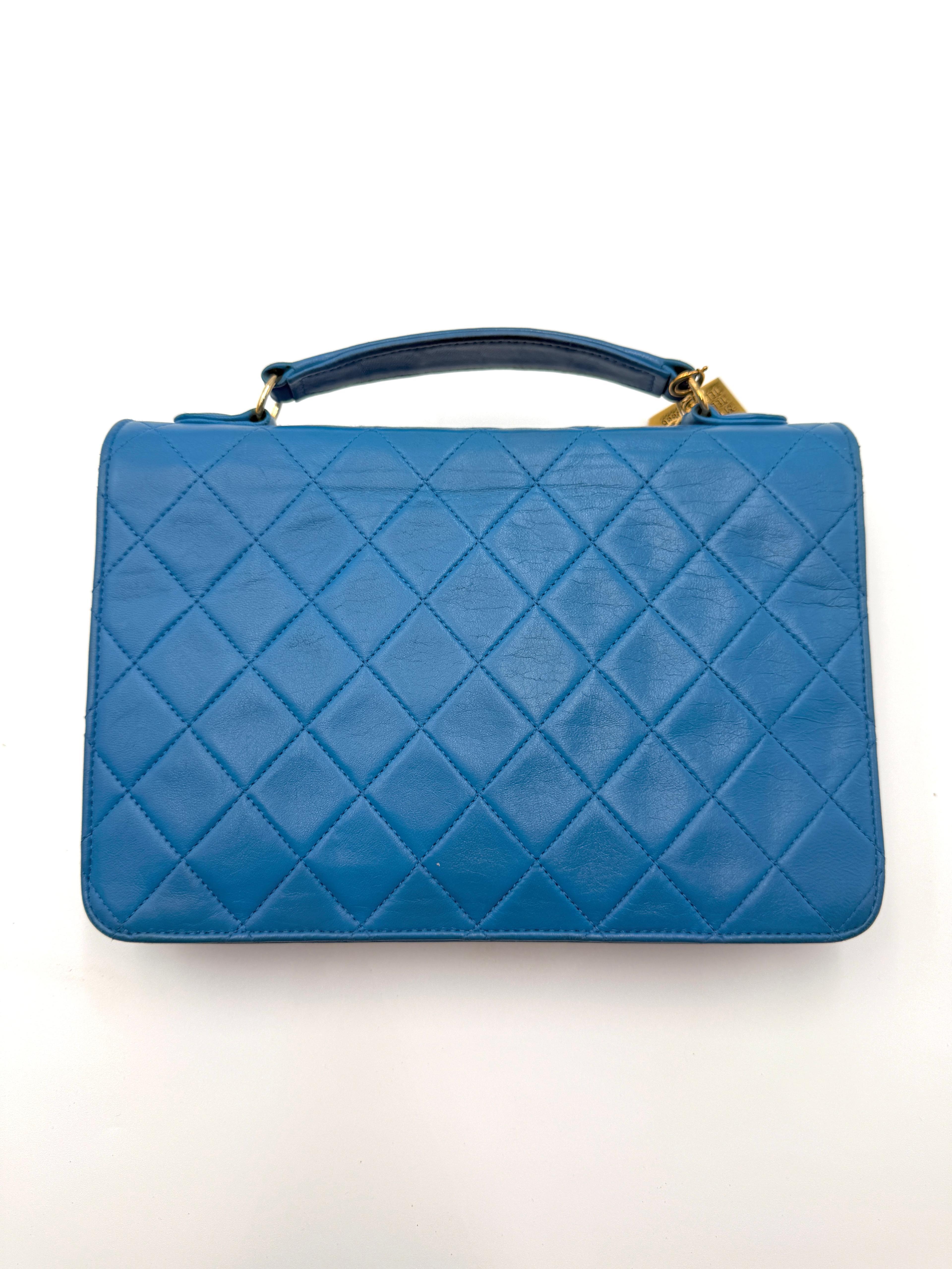 Chanel Lambskin Double CC Turn Lock Cambon Charm Mini Briefcase Bag - 1989-1991 en vente 2