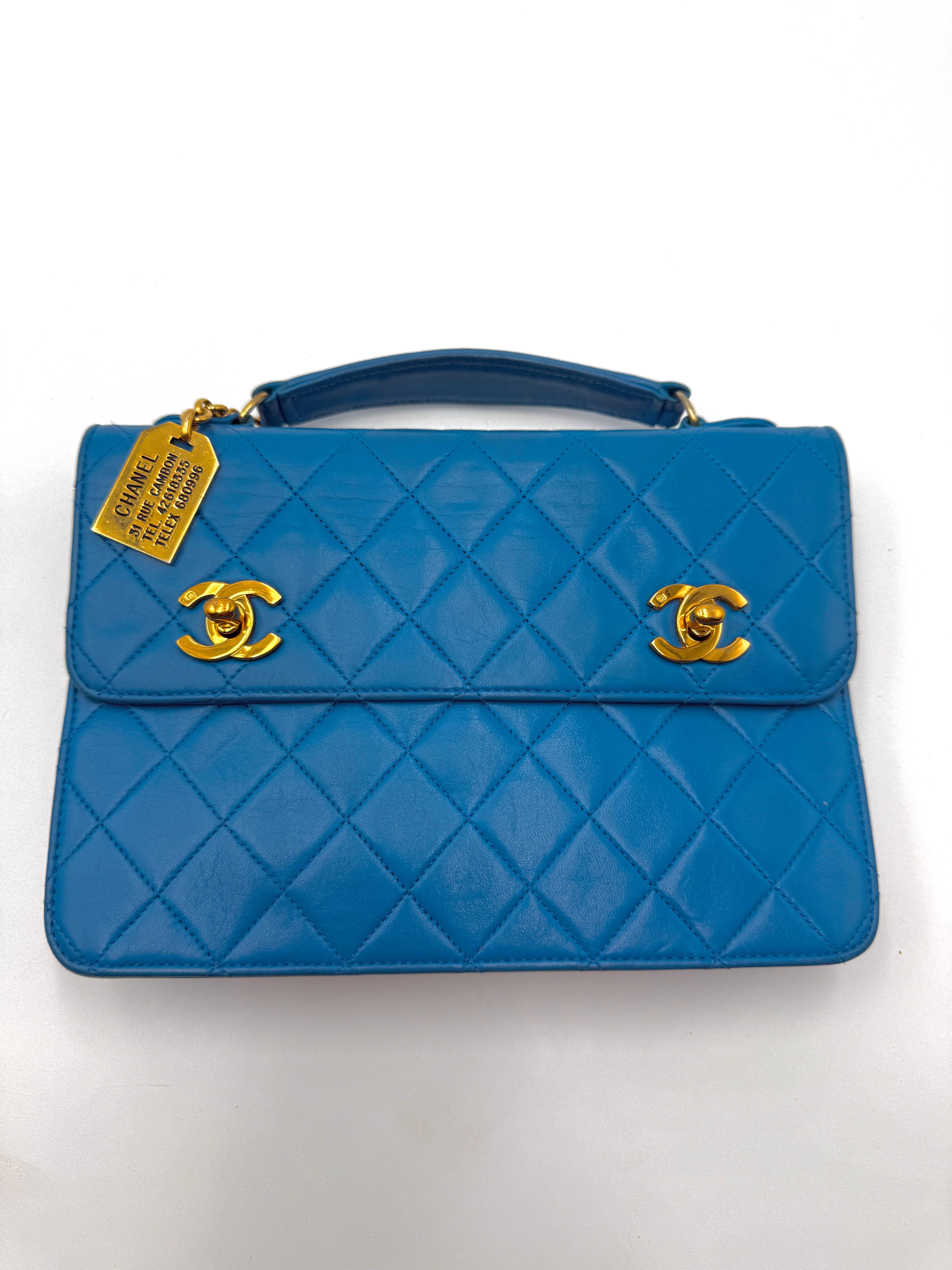 Chanel Lambskin Double CC Turn Lock Cambon Charm Mini Briefcase Bag - 1989-1991 Pour femmes en vente