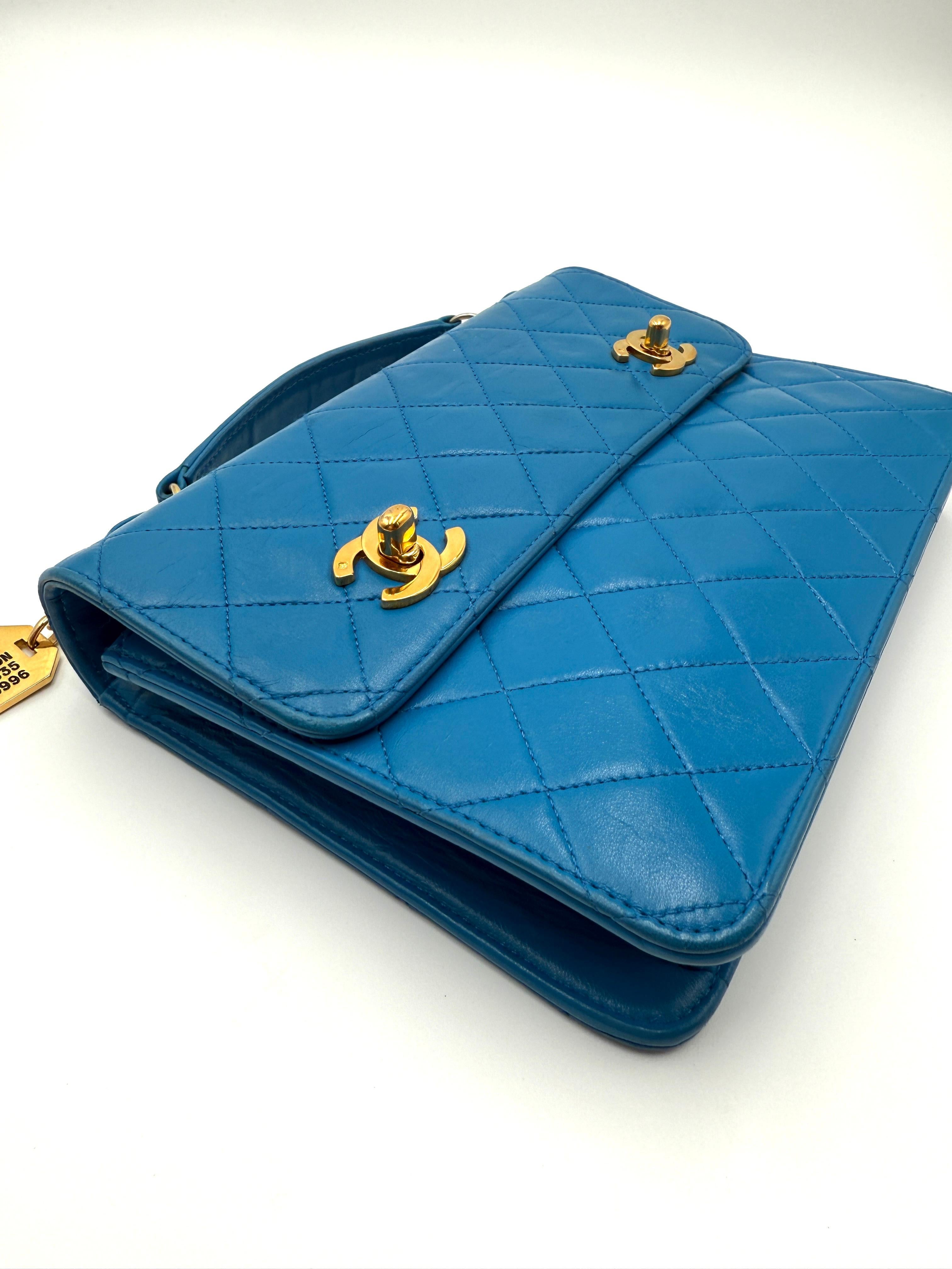 Chanel Lambskin Double CC Turn Lock Cambon Charm Mini Briefcase Bag - 1989-1991 en vente 6