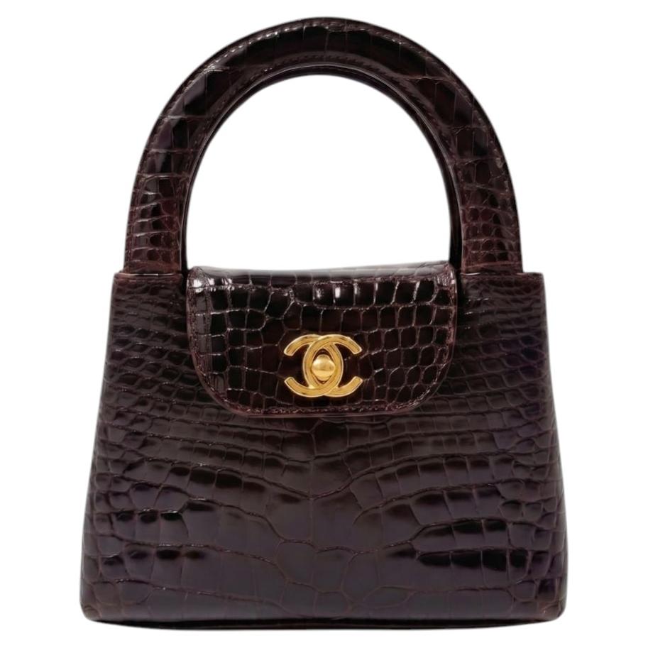 1998年モデル　希少　CHANEL ココマーク キャミソール ブラック Chanel 1998 Dark Brown Crocodile Micro Kelly Handbag For Sale at