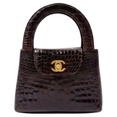 Chanel 1998 Dark Brown Crocodile Micro Kelly Handbag