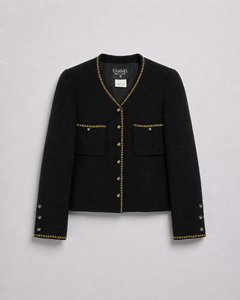 Chanel 1995 Black Wool Gold Chain Trim Jacket